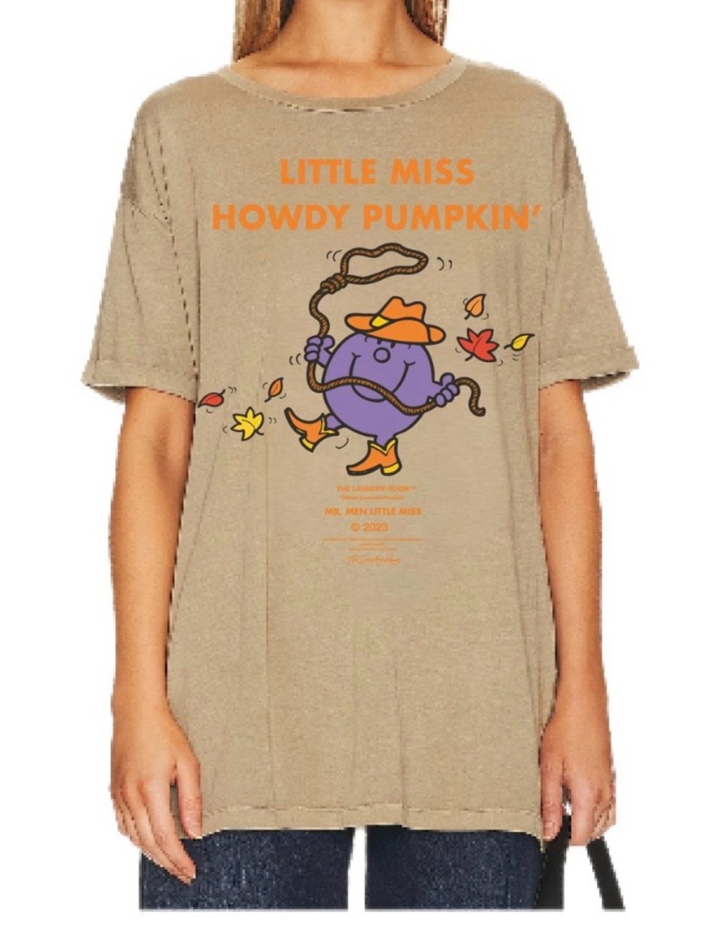 🎃🤠Women’s Little Miss Howdy Pumpkin Oversized Tee - Caramel Gold